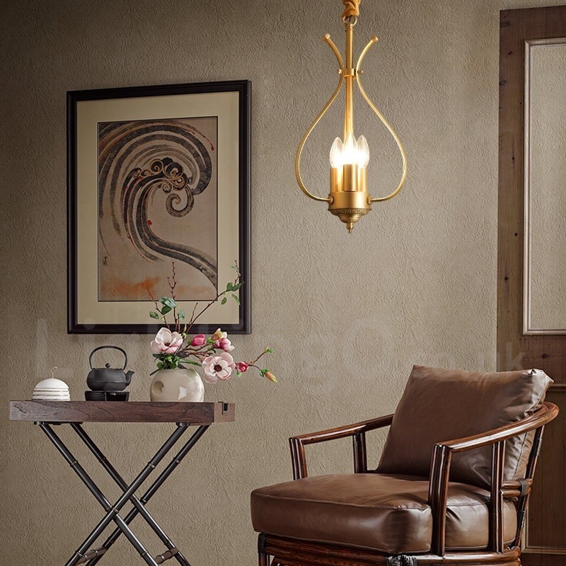 Lampadario a sospensione in ottone retrò rustico a 4 luci E14