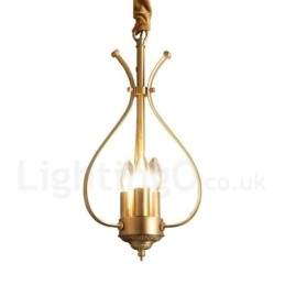 Lampadario a sospensione in ottone retrò rustico a 4 luci E14