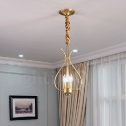 Lampadario a sospensione in ottone retrò rustico a 4 luci E14