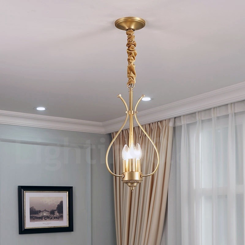 Lampadario a sospensione in ottone retrò rustico a 4 luci E14