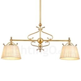 Lampadario a sospensione retrò rustico di lusso in ottone con paralume in tessuto, 2 luci E27