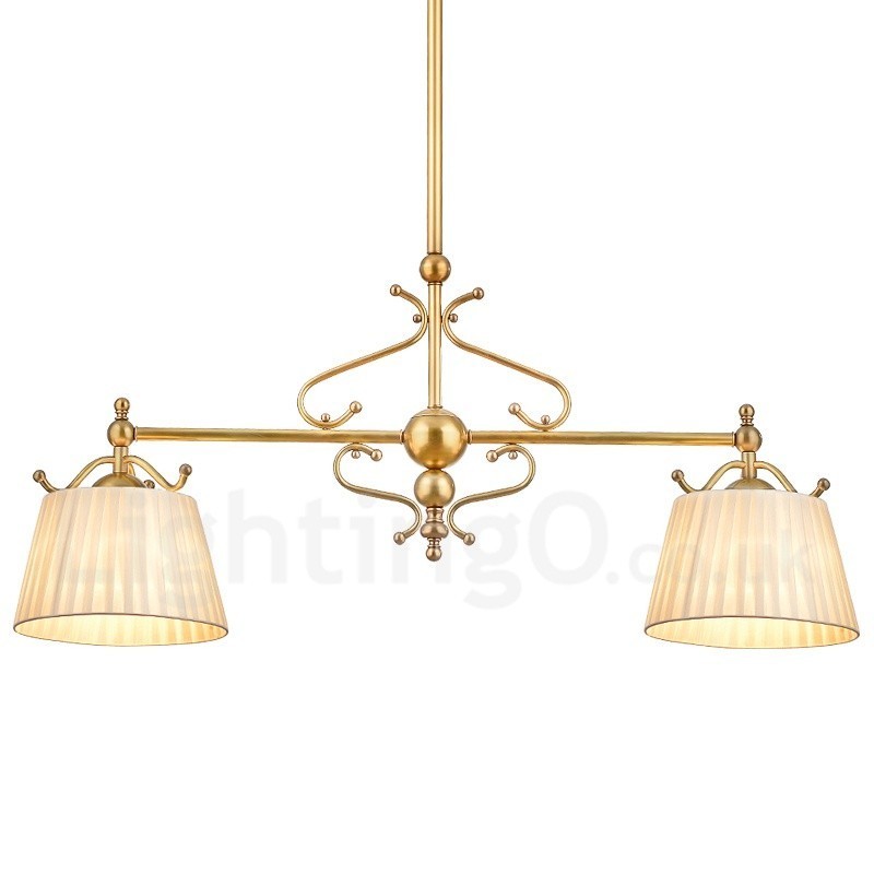 Lampadario a sospensione retrò rustico di lusso in ottone con paralume in tessuto, 2 luci E27