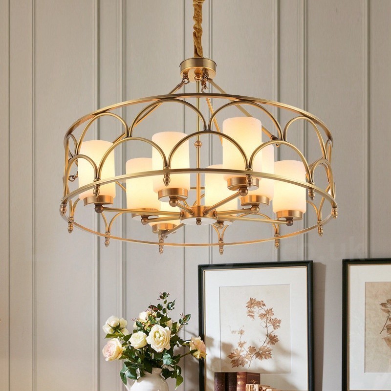 Lampadario a sospensione retrò rustico in ottone e vetro a 8 luci E27, Ø 80 cm