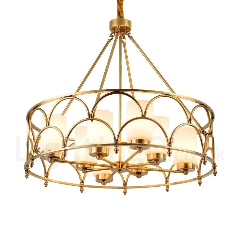 Lampadario a sospensione retrò rustico in ottone e vetro a 8 luci E27, Ø 80 cm
