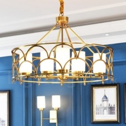 Lampadario a sospensione retrò rustico in ottone e vetro a 8 luci E27, Ø 80 cm
