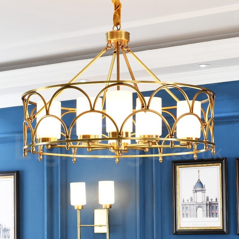 Lampadario a sospensione retrò rustico in ottone e vetro a 8 luci E27, Ø 80 cm
