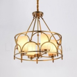 Lampadario a sospensione rustico retrò in ottone con paralumi in vetro 4 luci E27 Ø50 cm H50 cm