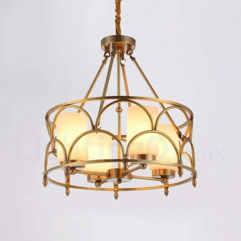 Lampadario a sospensione rustico retrò in ottone con paralumi in vetro 4 luci E27 Ø50 cm H50 cm