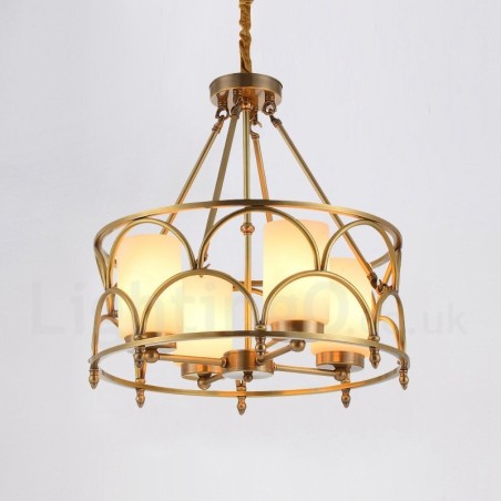 Lampadario a sospensione rustico retrò in ottone con paralumi in vetro 4 luci E27 Ø50 cm H50 cm