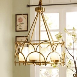 Lampadario a sospensione rustico retrò in ottone con paralumi in vetro 4 luci E27 Ø50 cm H50 cm