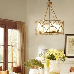 Lampadario a sospensione rustico retrò in ottone con paralumi in vetro 4 luci E27 Ø50 cm H50 cm