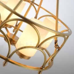 Lampadario a sospensione rustico retrò in ottone con paralumi in vetro 4 luci E27 Ø50 cm H50 cm
