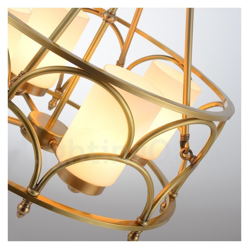 Lampadario a sospensione rustico retrò in ottone con paralumi in vetro 4 luci E27 Ø50 cm H50 cm