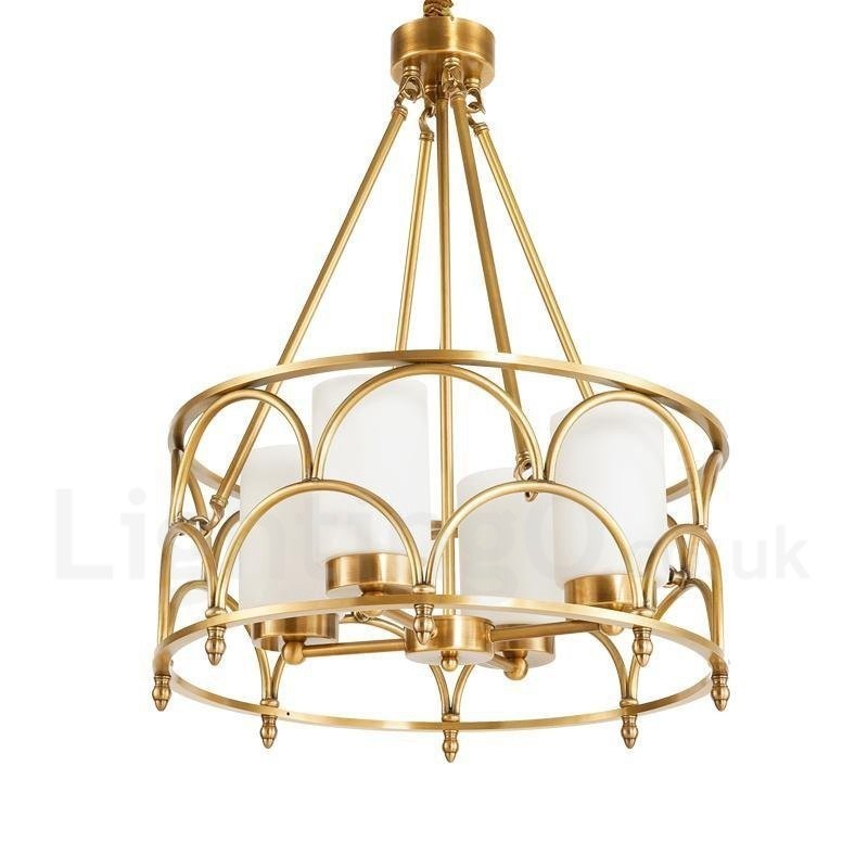 Lampadario a sospensione rustico retrò in ottone con paralumi in vetro 4 luci E27 Ø50 cm H50 cm