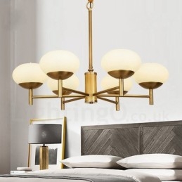 Lampadario a sospensione in ottone retrò rustico a 6 luci con paralumi in vetro