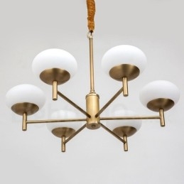 Lampadario a sospensione in ottone retrò rustico a 6 luci con paralumi in vetro