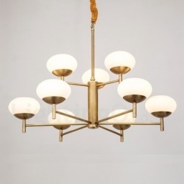 Lampadario a sospensione in ottone e vetro retrò rustico 9 luci E14 Ø 75 cm H 65 cm