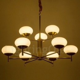 Lampadario a sospensione in ottone e vetro retrò rustico 9 luci E14 Ø 75 cm H 65 cm
