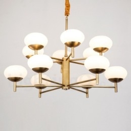 Lampadario a sospensione retrò rustico in ottone con paralumi in vetro 12 luci E14 Ø 95 cm