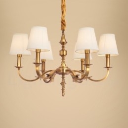 Lampadario a sospensione rustico retrò in ottone con paralume in tessuto, 6 luci E14, Ø 72 cm