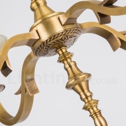 Lampadario a sospensione rustico retrò in ottone con paralume in tessuto, 6 luci E14, Ø 72 cm