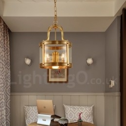 Lampadario a sospensione rustico retrò in ottone e vetro a 5 luci E27 37x55 cm