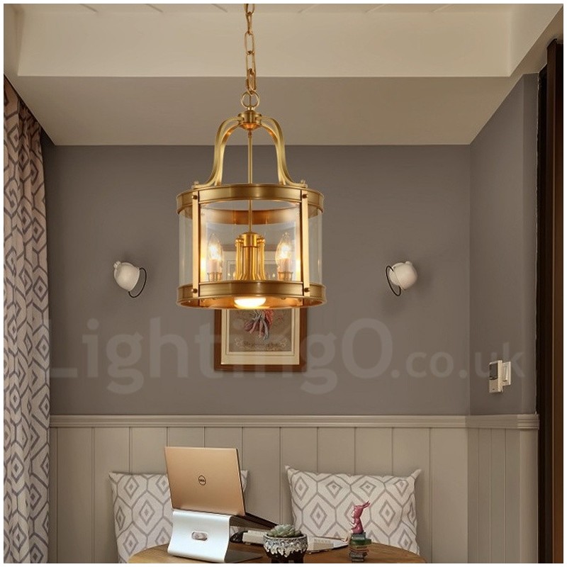 Lampadario a sospensione rustico retrò in ottone e vetro a 5 luci E27 37x55 cm