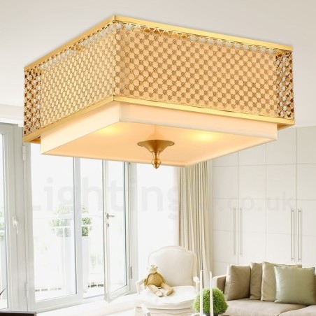 Lampadario a sospensione rustico retrò in ottone con paralume in tessuto 4 luci E27
