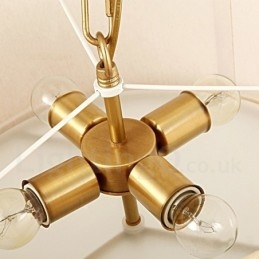 Lampadario a sospensione rustico retrò in ottone con paralume in tessuto 4 luci E14
