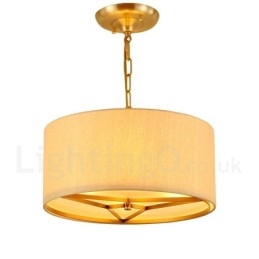 Lampadario a sospensione rustico retrò in ottone con paralume in tessuto, 4 luci E14