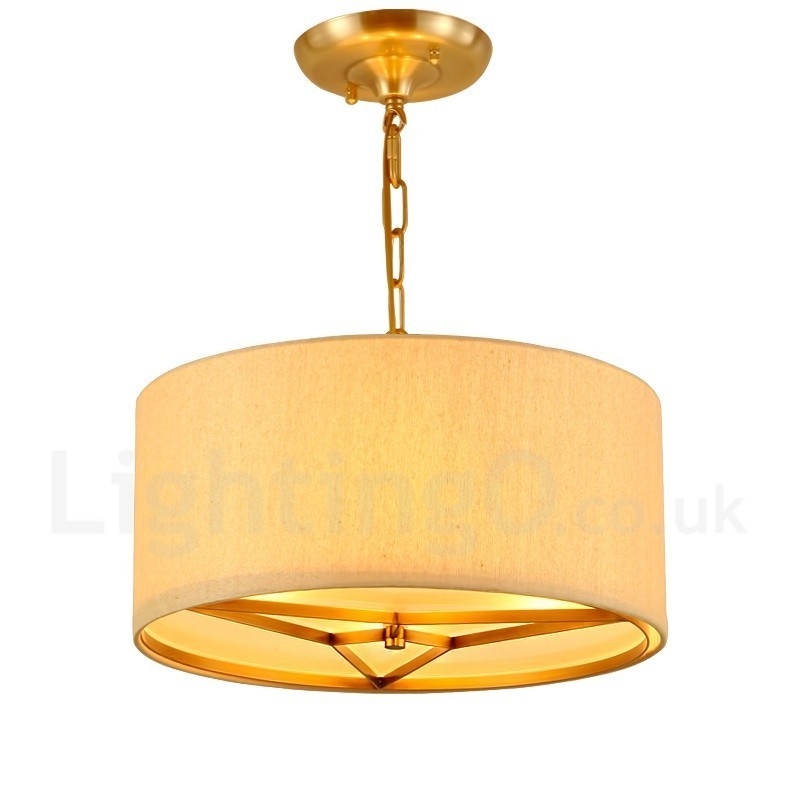 Lampadario a sospensione rustico retrò in ottone con paralume in tessuto, 4 luci E14