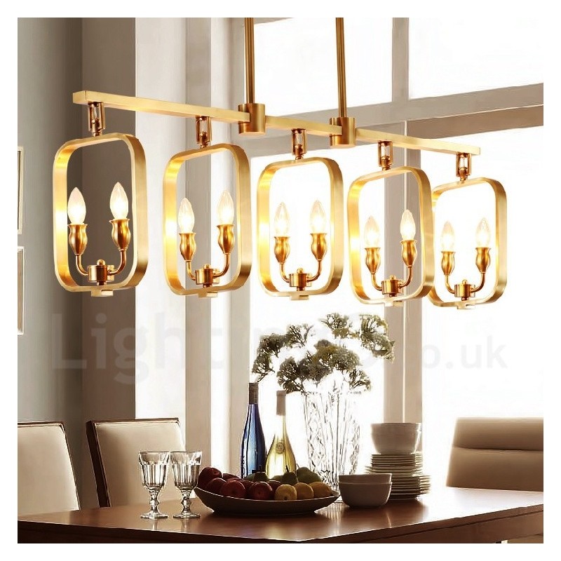Lampadario a sospensione in ottone retrò rustico di lusso 10x E14 136x120 cm