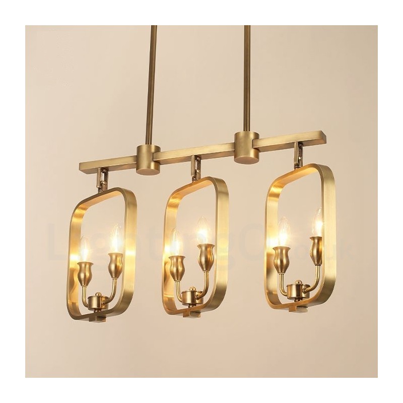 Lampadario a sospensione in ottone retrò rustico a 6 luci E14