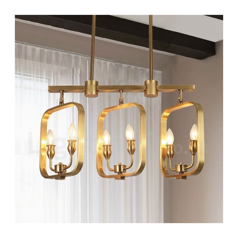 Lampadario a sospensione in ottone retrò rustico a 6 luci E14