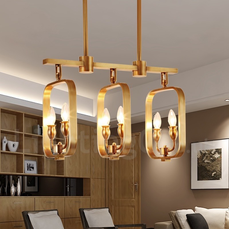 Lampadario a sospensione in ottone retrò rustico a 6 luci E14