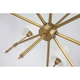 Lampadario a sospensione rustico retrò in ottone con paralumi in tessuto 6 luci E14 Ø 76 cm