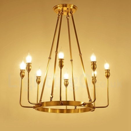 Lampadario a sospensione retrò rustico in ottone 6 o 8 luci E14