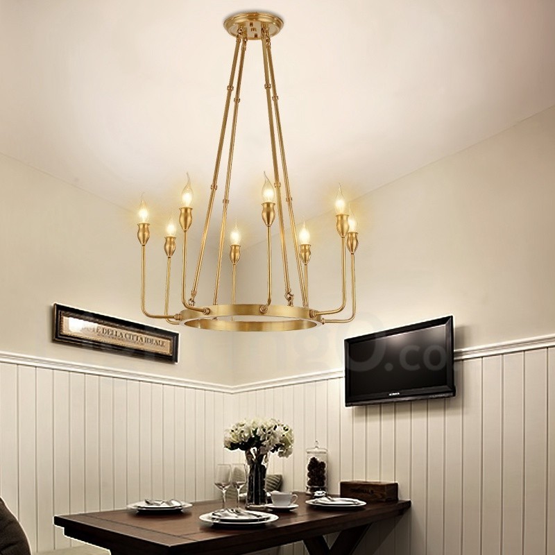 Lampadario a sospensione retrò rustico in ottone 6 o 8 luci E14