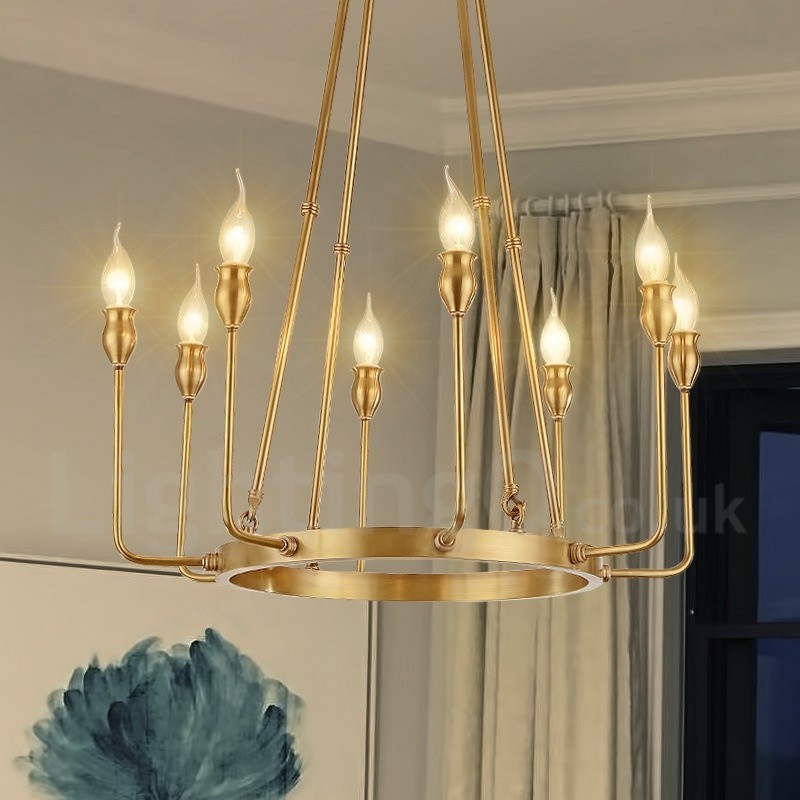 Lampadario a sospensione retrò rustico in ottone 6 o 8 luci E14