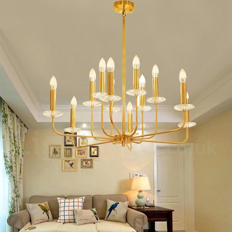 Lampadario a sospensione in ottone retrò rustico a 12 luci E14 Ø 80 cm H 35 cm