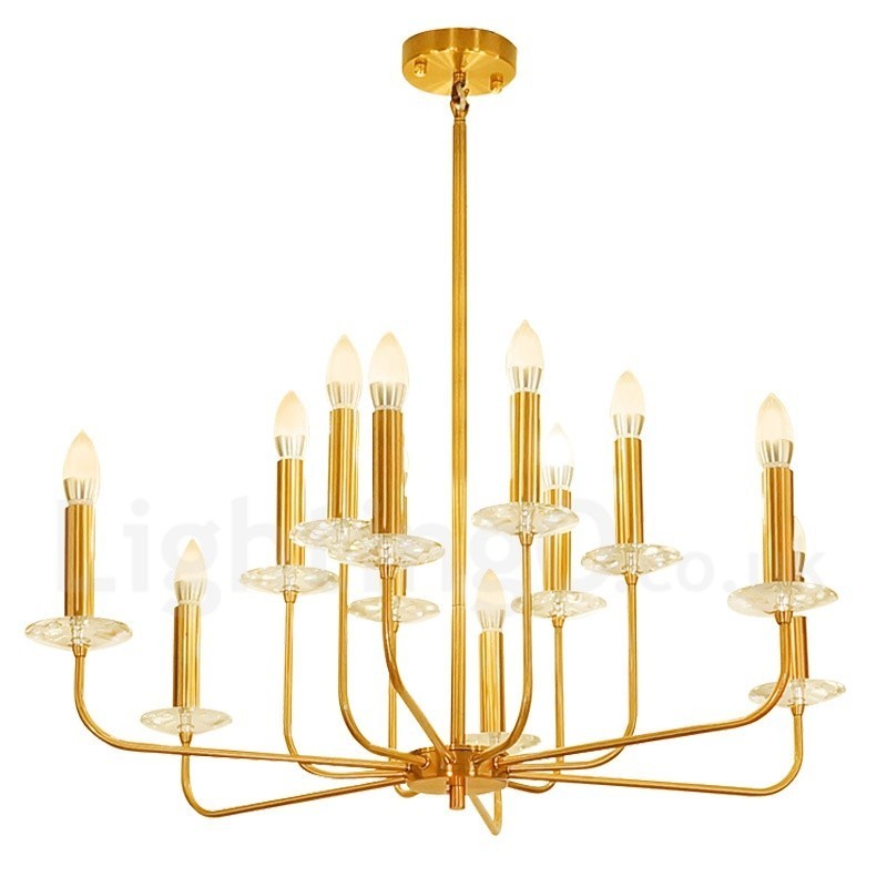 Lampadario a sospensione in ottone retrò rustico a 12 luci E14 Ø 80 cm H 35 cm