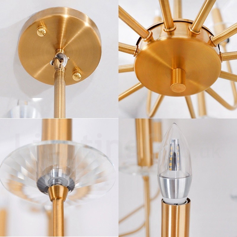 Lampadario a sospensione in ottone retrò rustico a 12 luci E14 Ø 80 cm H 35 cm