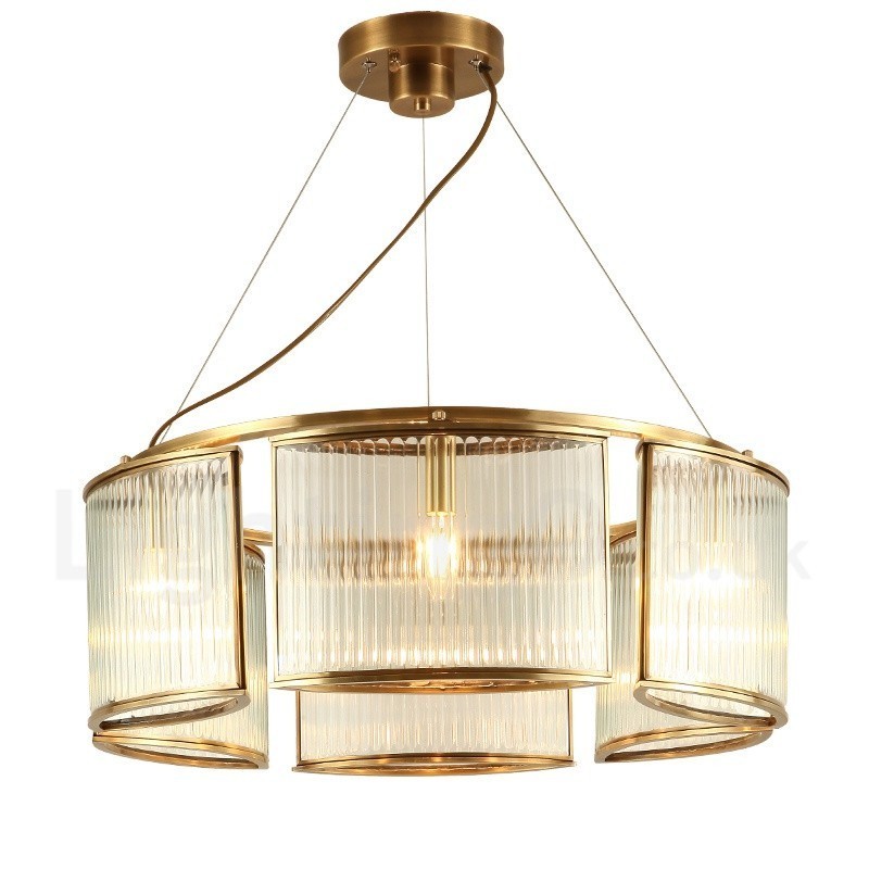 Lampadario a sospensione rustico retrò in ottone e vetro a 6 luci E14