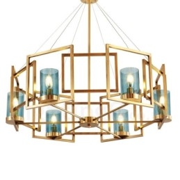 Lampadario a sospensione retrò rustico in ottone e vetro a 6 luci E14, Ø 85 cm, H 75 cm