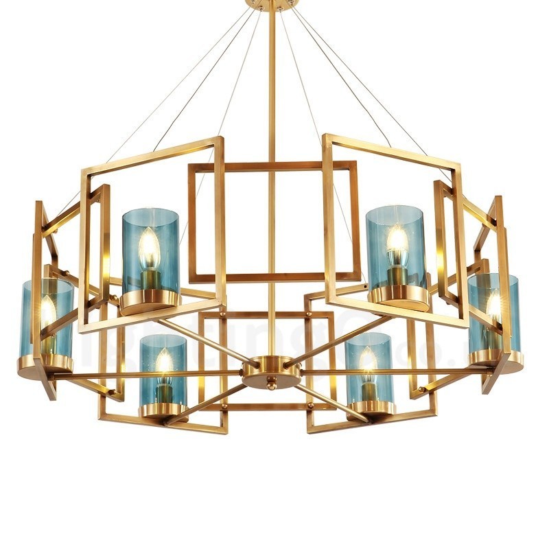 Lampadario a sospensione retrò rustico in ottone e vetro a 6 luci E14, Ø 85 cm, H 75 cm