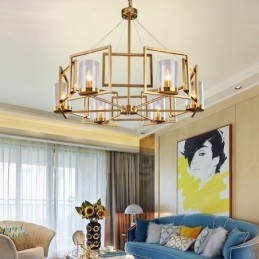 Lampadario a sospensione rustico retrò in ottone e vetro a 6 luci E14 Ø 85 cm
