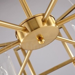 Lampadario a sospensione rustico retrò in ottone e vetro a 6 luci E14 Ø 85 cm