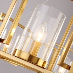 Lampadario a sospensione rustico retrò in ottone e vetro a 6 luci E14 Ø 85 cm