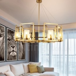 Lampadario a sospensione rustico retrò in ottone e vetro a 6 luci E14 Ø 85 cm