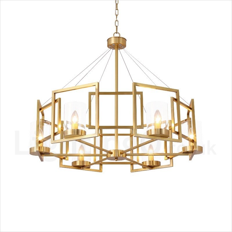 Lampadario a sospensione rustico retrò in ottone e vetro a 6 luci E14 Ø 85 cm